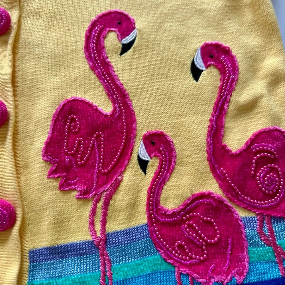 Just Be Yellow Pink Flamingo Button Down Shirt /sweater - Picture 9 of 9